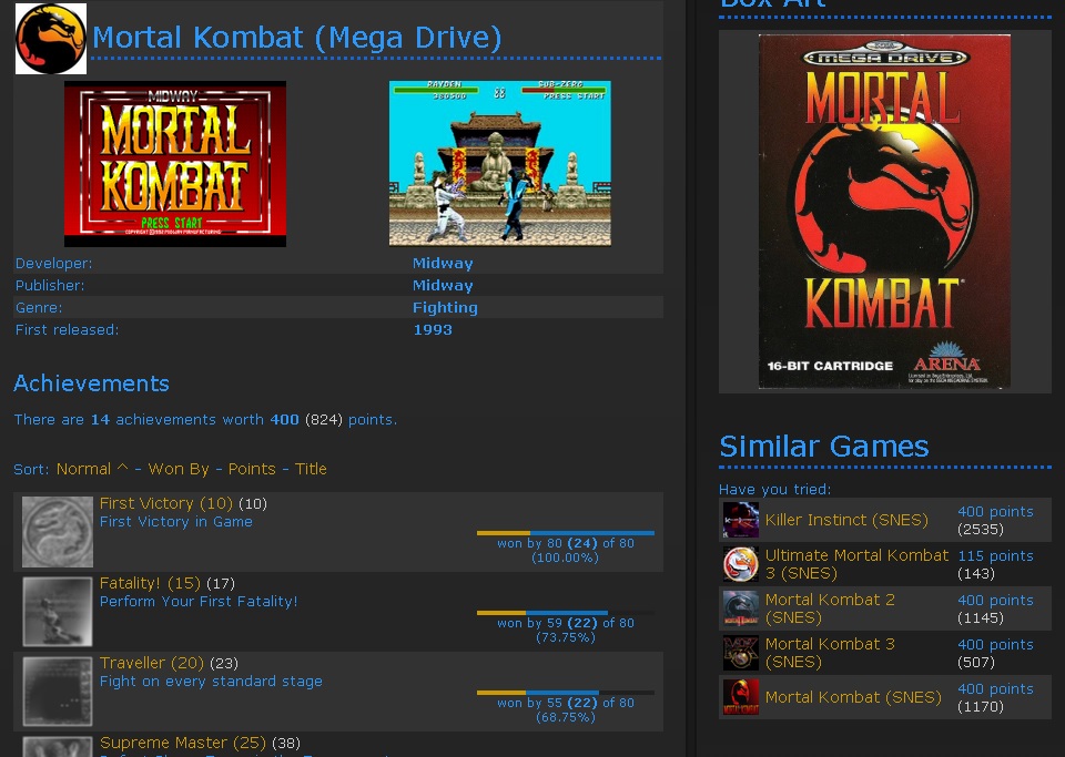 Mortal Kombat 3 (PlayStation) · RetroAchievements